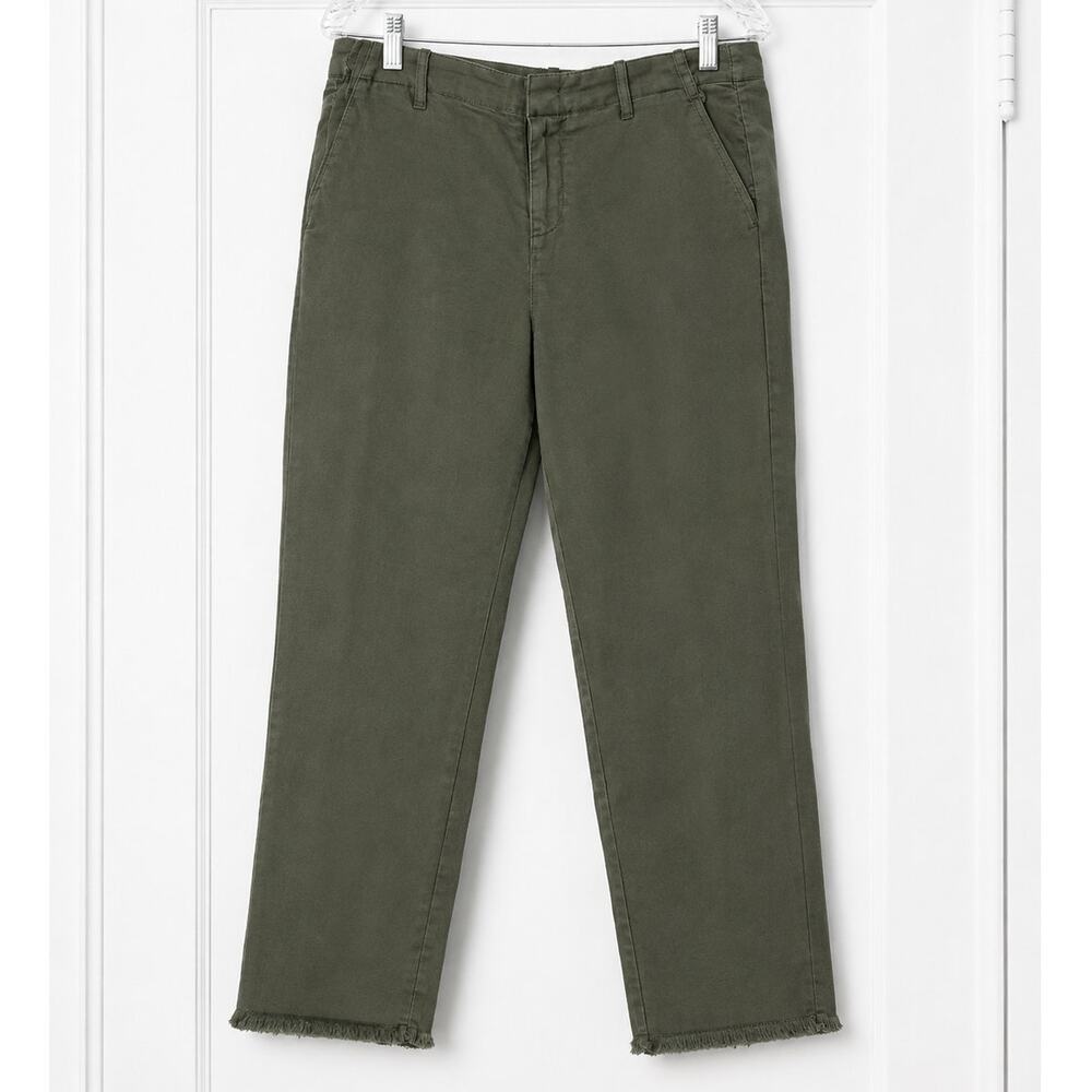 Joie Olive Green Linen Blend Ankle Pants Women’s Size 0 Frayed Hem Casual